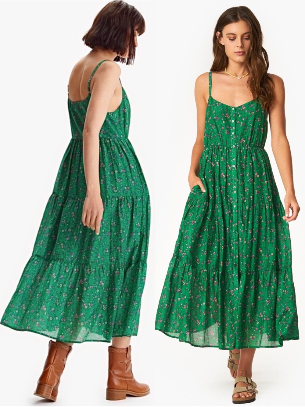 XIRENA Cotton Silk Floral Button Front Tiered Cottagecore Wedding Guest Dress L - Picture 3 of 10